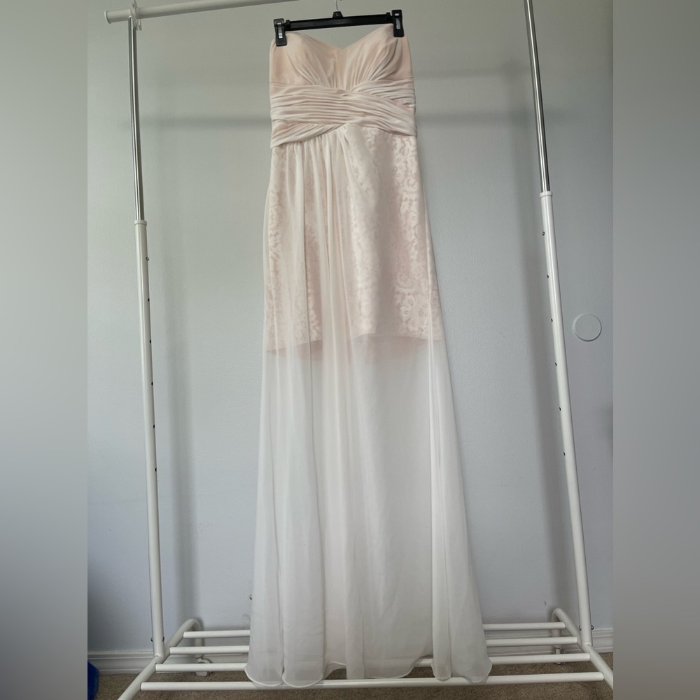 Christina Wu ivory lace overskirt blush strapless fairy dress